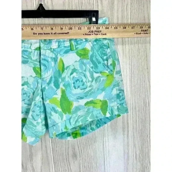 Lilly Pulitzer Shorts Size 00 Blue The Callahan Floral Cotton Chino Rose Print - Picture 7 of 10